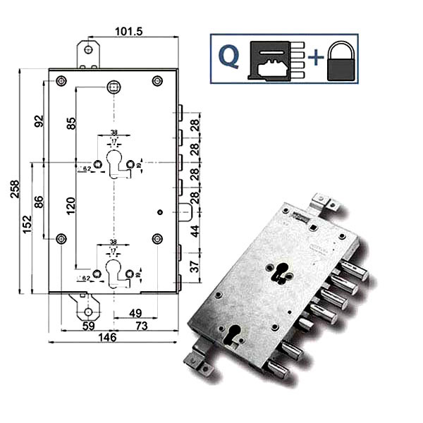 SERRATURA SIC.TRIPLICE DX 89845 MOTTURA