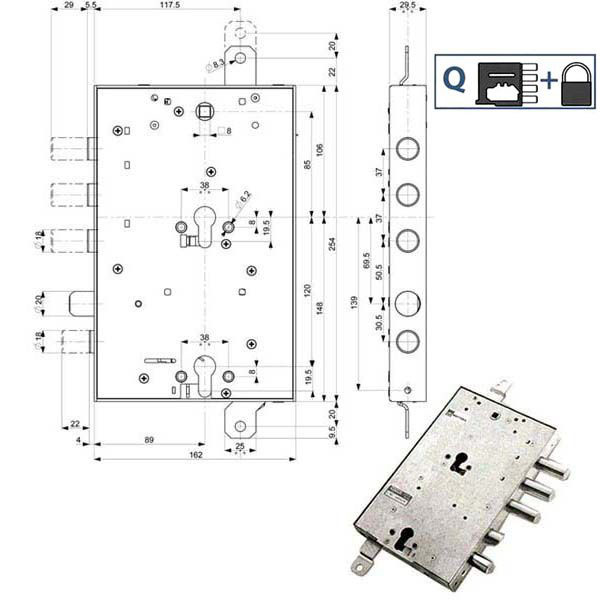SERRATURA SIC.TRIPLICE SX 89859 MOTTURA