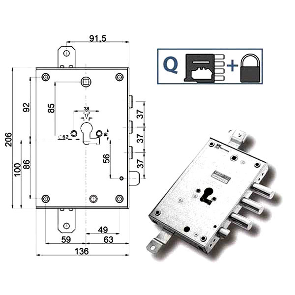 SERRATURA SIC.TRIPLICE SX            89857 MOTTURA