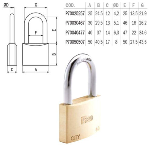LUCCHETTO OTTONE mm 30 ARCO MEDIO KA     CITY ISEO