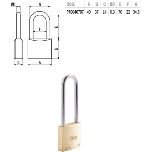 LUCCHETTO OTTONE mm 40 ARCO LUNGO        CITY ISEO