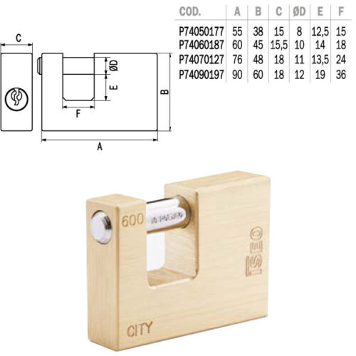 LUCCHETTO OTTONE mm 60 SERRANDE KA       CITY ISEO