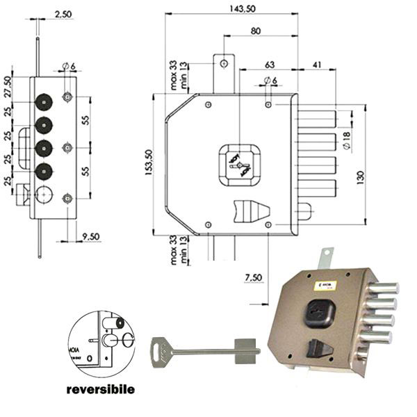 SERRATURA SIC.TRIPLICE DX DM G414 MOIA