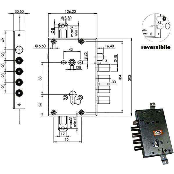 SERRATURA SIC.TRIPLICE CIL. E63    RCI664/280 MOIA