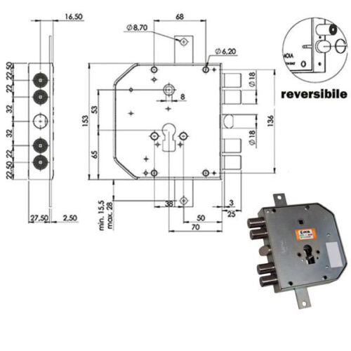 SERRATURA SIC.TRIPLICE SX CIL. E73 RTE654/220 MOIA