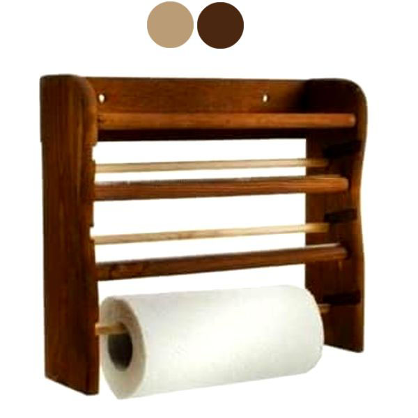 PORTAROTOLO LEGNO A PARETE 3 NATURALE cm 33×9 h 29